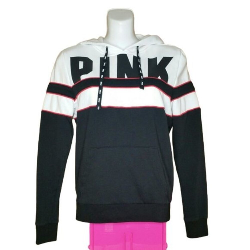 VS PINK Black White Red Hooded Sweatshirt Size XS
